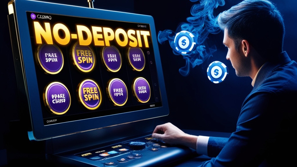 Donkere casino-visual met no-deposit aanbieding en gratis spins