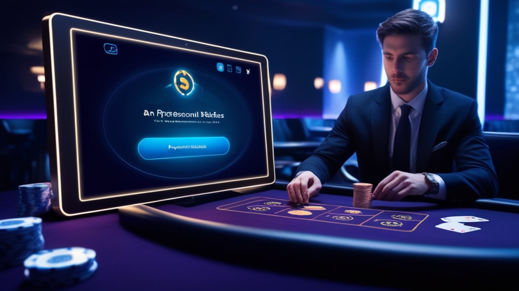 Speler bekijkt betaalmethoden en verwerkingstijden in een donker casino-beeld